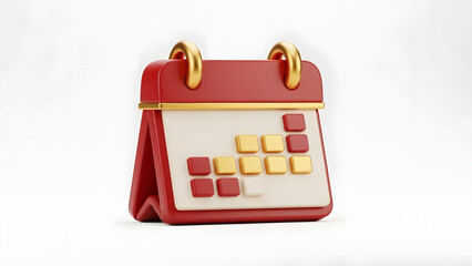 3D Rendered Calendar Icon with Red and Gold Accents.