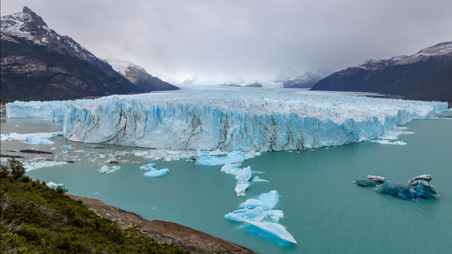 an early afternoon shot of perito moreno glacier on a cloudy autumn day in los glaciares national park of argentina