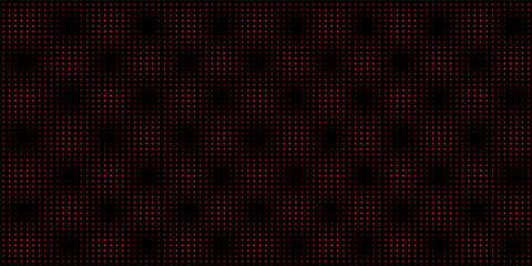 Red halftone wave gradient texture. Retro dotted wallpaper. Comic pop art style checkered frame texture. Wave pattern on black background for banner, flyer, poster, presentation.