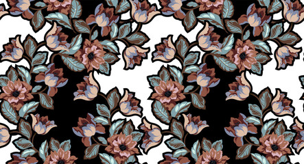 Seamless flowers pattern. Hand draw abstract floral pattern. © akn