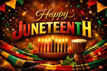 Festive Juneteenth Celebration Illustration with Djembe Drum and Candles
