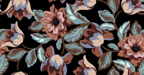 Seamless flowers pattern. Hand draw abstract floral pattern. © akn