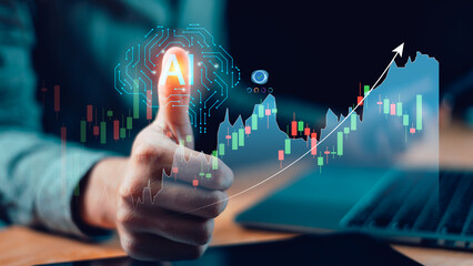 This image represents integration of artificial intelligence with financial market analytics, emphasizing innovation, data-driven decision-making, AI-powered growth in digital investment platforms.