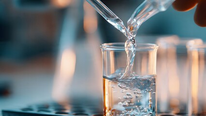 A clear liquid is carefully being poured from a pipette into a glass test tube in a laboratory, highlighting scientific precision and careful experimentation.