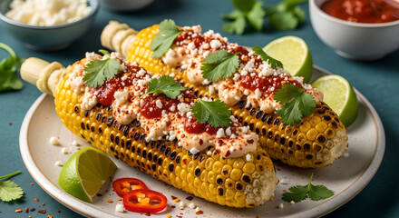 Grilled Corn Cobs With Creamy Sauce Fresh Lime