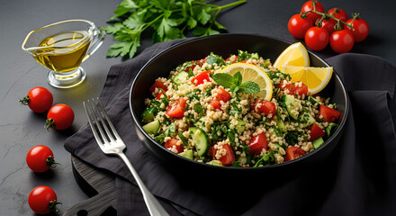 Fresh Grain Salad Dark Background Healthy Plate
