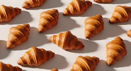 Golden Croissants Pattern Baked Pastries Overhead Food Flat-lay