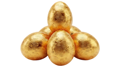 Golden easter eggs isolated on transparent background for happy easter celebrations