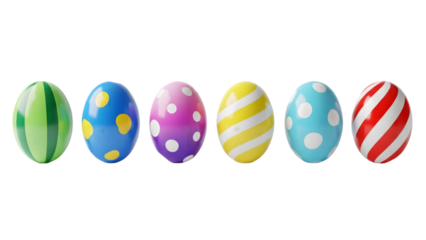 Happy easter eggs isolated on transparent background colorful decorated eggs