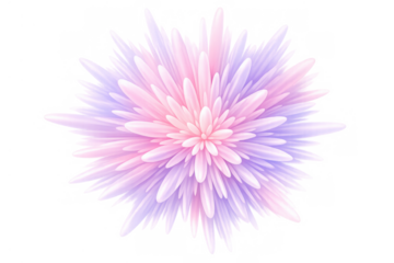 Colorful blooming abstract flower creating a soft burst of pastel pink and purple colors on transparent background