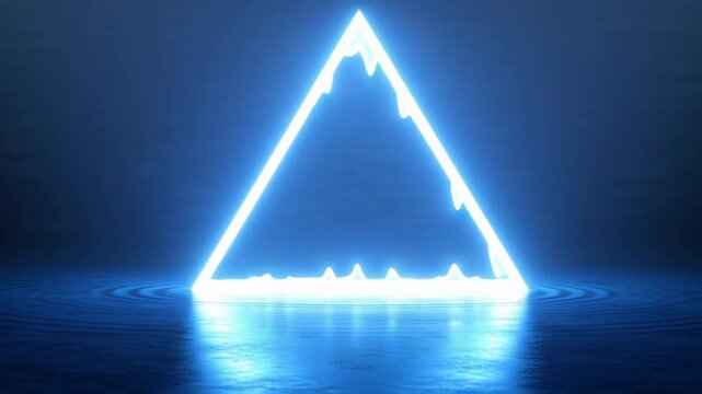 Mystic glowing blue triangle portal emerging from water surface reflection display