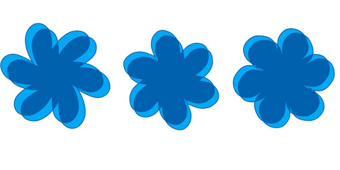 Fototapeta premium Three sets of blue flowers. Hand drawn flowers. Red floral seamless pattern. Blue flower icon on white background.
