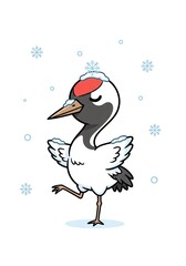 Fototapeta premium Cute Red Crowned Crane Dancing in Snow.