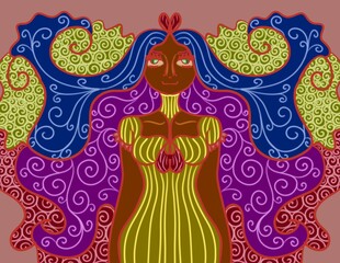 Woman With Peaceful Swirly Hair, Dark Version