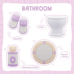 Cute Bathroom Accessories 3D Illustration