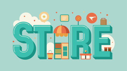 A creative store logo featuring rounded letters transforming into various icons, conveying a modern and vibrant brand identity.