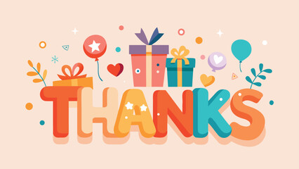 Vibrant thanks message with gifts and balloons for kids' celebrations
