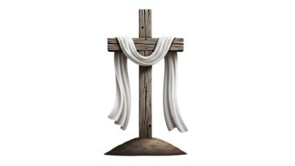 Happy easter isolated on transparent background with a white decorated cross