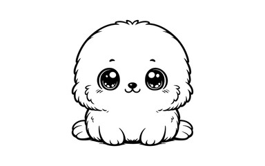 Obraz premium Adorable kawaii puppy with big eyes in monochrome line art style