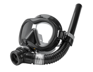 Black snorkel gear isolated on transparent background