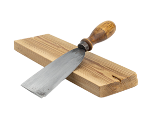 Butter knife and wooden butter pieces isolated transparent background