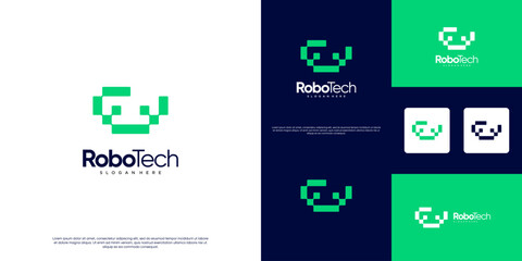 A fun, friendly, colorful robot logo, human helper, future technology, vector design template.