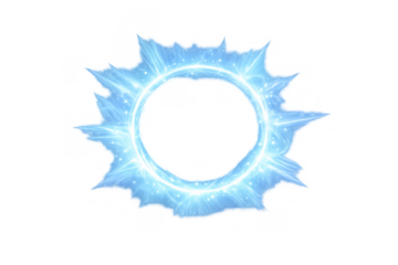 Blue magic energy portal creating glowing vortex effect with ice particles, mystic ring power sphere, transparent background