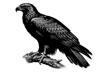 Obraz premium Detailed black and white illustration of majestic eagle perched on branch