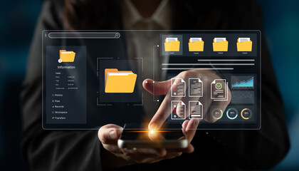 A user interface for a document management system. The dashboard provides file organization, a project workspace, and data analytics for corporate information management. Fermion
