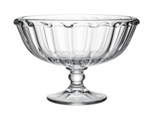 Elegant clear glass dessert bowl on pedestal isolated
