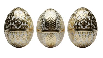Happy easter eggs isolated on transparent background with intricate designs