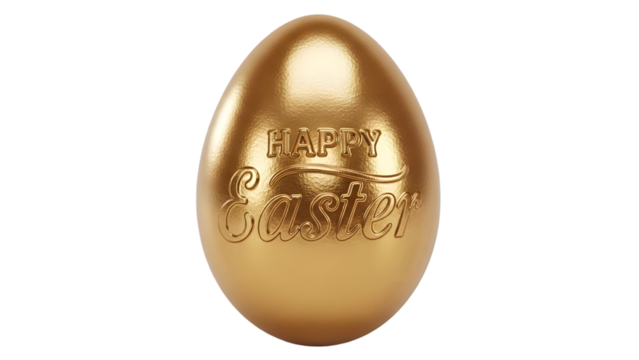 Golden easter egg with happy easter bunny design isolated on transparent background - Powered by Adobe