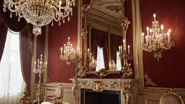 Elegant room interior with ornate furnishings and lighting