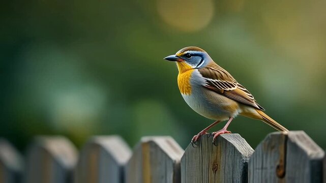 A small bird perched calmly on a branch, surrounded by soft green tones. captures a peaceful moment in nature with gentle light and detail.