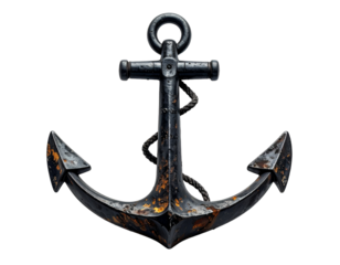 Isolated black anchor icon on transparent background