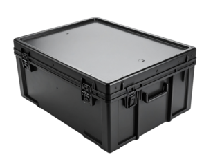 Isolated black box with transparent background for packaging or storage