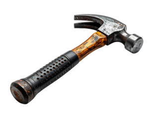 Isolated hammer tool for construction and repair on transparent background