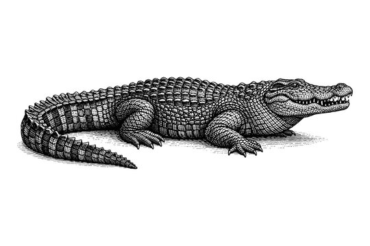Hand-drawn alligator illustration with detailed texture and shading