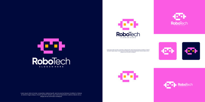 robot head logo, modern abstract style, artificial intelligence, vector design template.