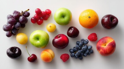 A Fresh Assortment of Vibrant Fruits Displayed on a Clean White Surface