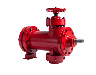 Red valve mechanical component isolated transparent background industrial engineering