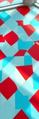 Vivid crimson and cerulean forms dance across a tiled expanse, a kaleidoscope of size and shade ,  design elements,  color fusion