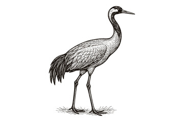 Obraz premium Detailed black and white illustration of a standing crane bird