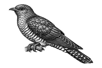 Fototapeta premium Intricate black and white illustration of a cuckoo bird on branch