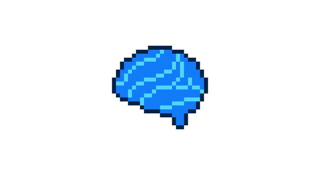 8-bit pixel art blue brain. looped animation 4k 30fps