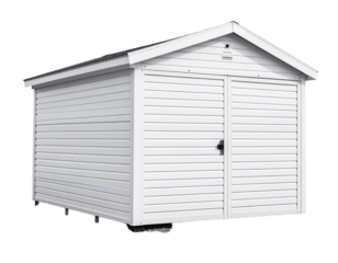 White storage shed illustration with transparent background