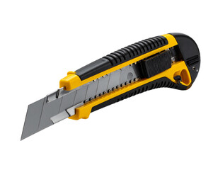 Yellow and black utility knife on transparent background