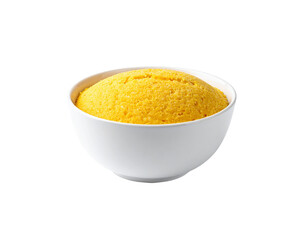 Yellow food in white bowl on a transparent background