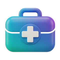 Obraz premium Gradient blue medical kit: 3d rendered, smooth-textured first aid container with a white cross symbol for healthcare concepts