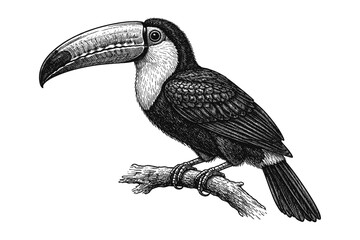 Obraz premium Monochrome toucan illustration on branch